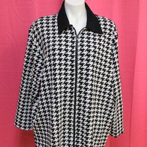 #574B Jacque & Koko Black & White Houndstooth Zip-Up Dress Jacket Size 18/20